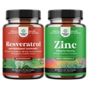 Pacote de jovem Trans Resveratrol - Cápsulas Resveratrol com ativador AMPK para saúde celular & Vitalidade e Zinco 50mg Immune Supplement - Complexo Zinco para melhorar a pele do cabelo & unhas