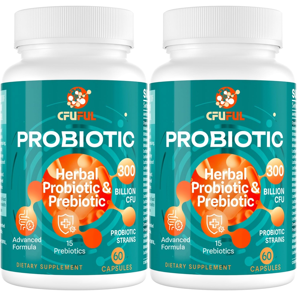 Probióticos para mulheres e homens - 300 bilhões de UFC, 24 estirpes Probiótico + 15 ervas orgânicas Prebióticos Mistura, para geral Digestivo Gut Saúde, Imune, Obstipação e Bloating, prateleira estável - 4 meses de fornecimento