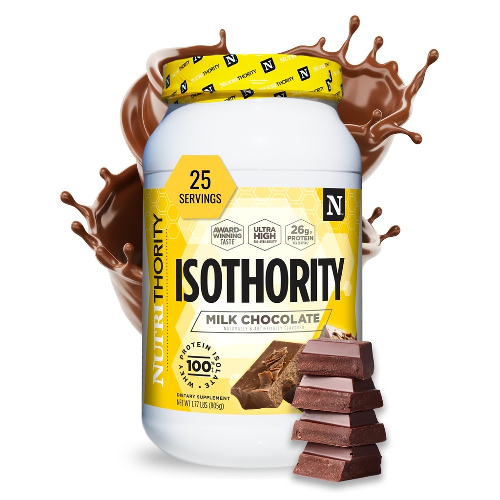 Isotority Whey Protein Isolate, Chocolate Leite, 2 lb - Ultra Absorvível Ranched Chain Amino Acids (BCAA) Pó com 25g de proteína por serviço, Baixo Carb - Construir músculo e acelerar Recuperação