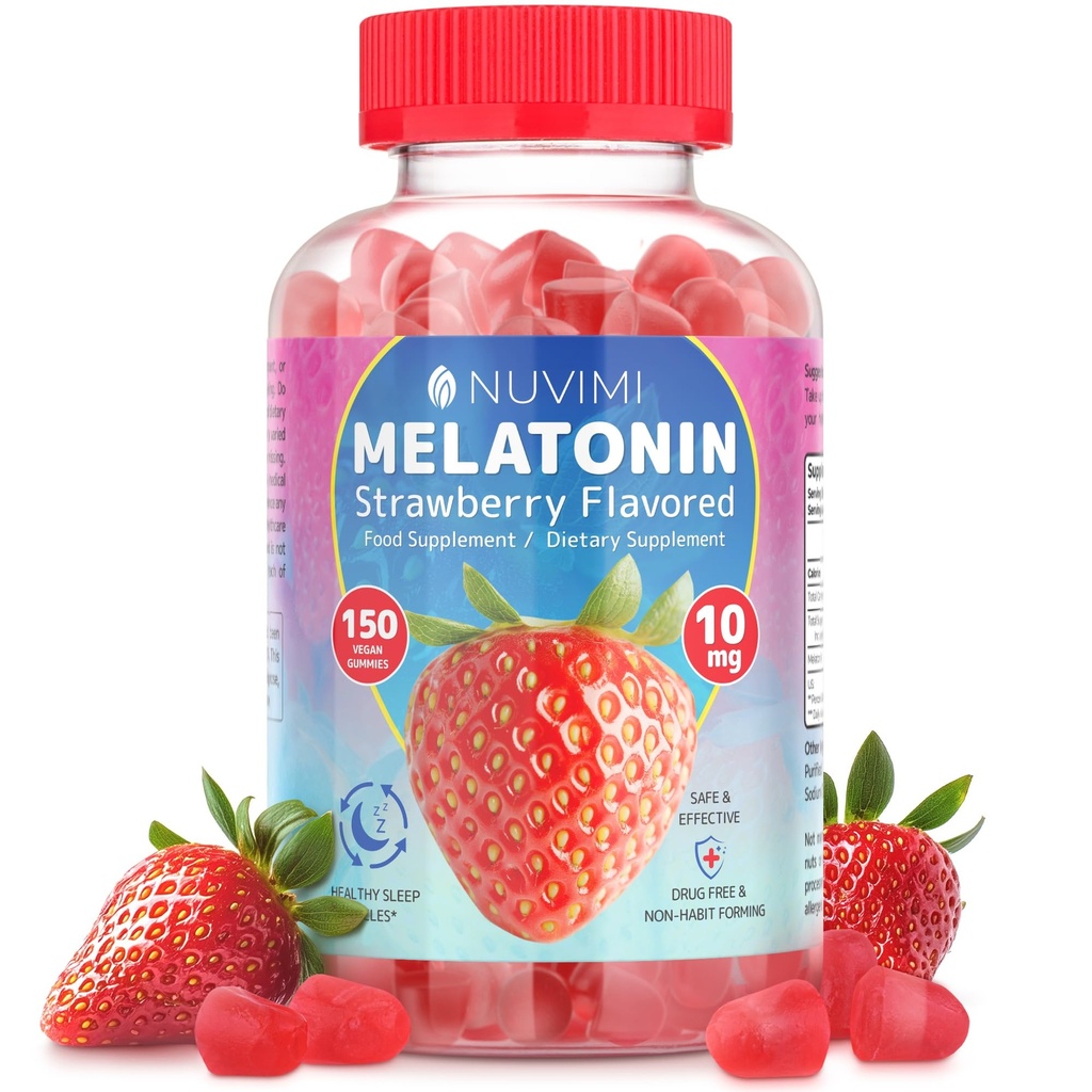 Gummies de melatonina - 10 mg Strawberry Flavored Suplemento alimentar dietético para ajudar a apoiar o sono - 150 Gummies Vegan