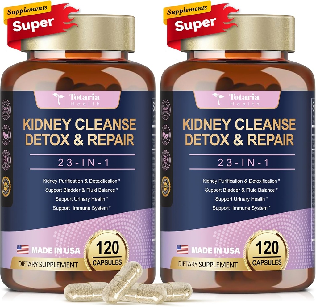 Totaria (2 P) Rim & Fígado Limpar Detox & Repair Cápsulas, Chanca Piedra & Pílulas de Cranberry para Fígado & Rim Suporte Suplemento Força extra para Pedras Dissolver, Urinary Tract Health for Woman