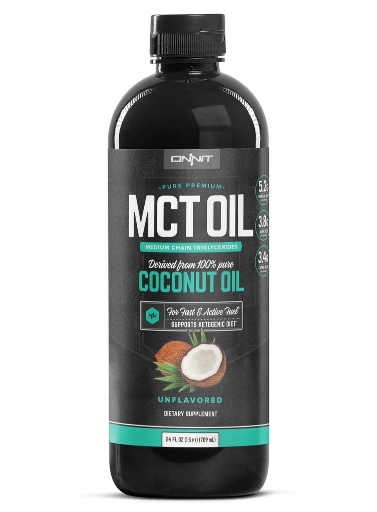 MCT Onnit Óleo - Óleo de coco puro MCT, dieta Ketogenic e Paleo Otimizado com C8, C10, ácido láurico - Perfeito para café, batidos e cozimento (Flavorless - 24 onças)