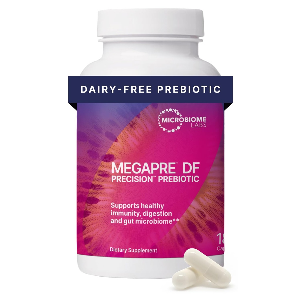 Microbiome Labs MegaPre DF - Dairy-Free Prebiotic Fiber Supplement - Gut Health Prebióticos para Mulheres, Homens e Crianças 3+ - Suporte Microbial Diversity (180 Cápsulas)