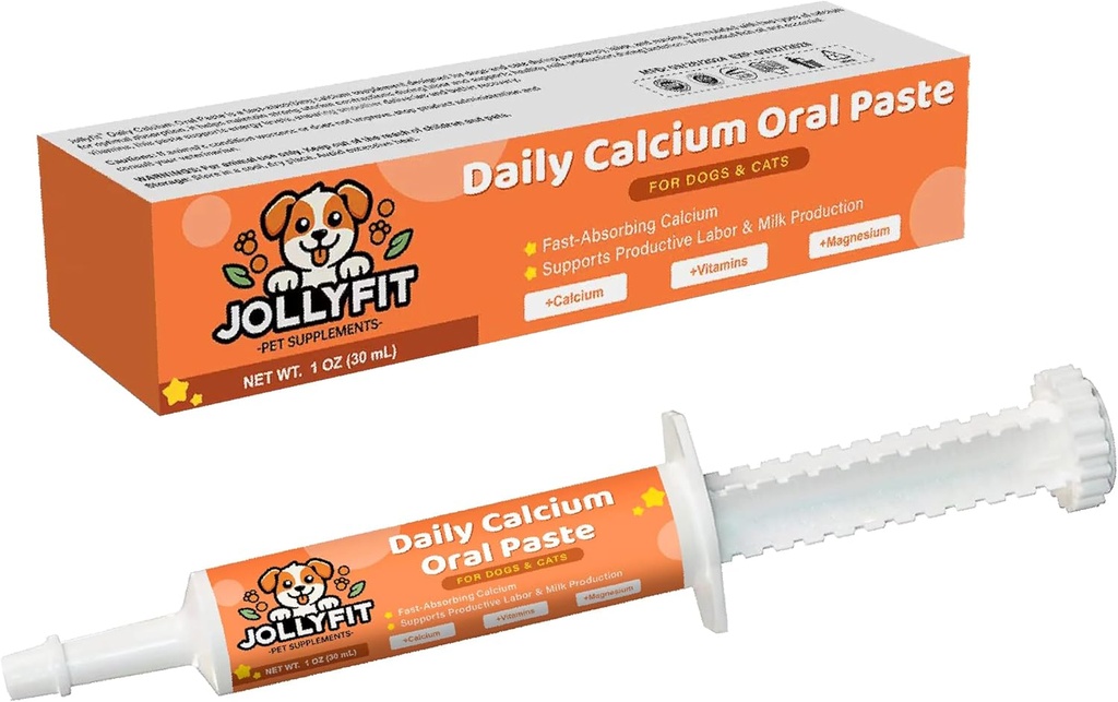 Cálcio oral para cães e gatos de whelping, cálcio de absorção rápida para cães, apoia o trabalho de whelping e produção de leite, melhora o colostro para filhotes, suplemento diário de cálcio para animais de estimação - 1 oz