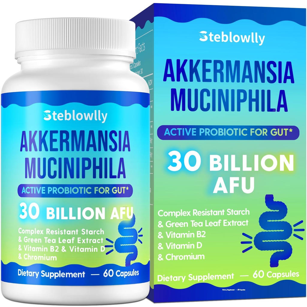 Akkermansia Probiótico, GLP-1, Probióticos de Strain Live para Mulheres e Homens, GLP 1 Suplemento para Gut Health, Digestivo, Metabólico*, Imune, com Chromium, Folha de Chá Verde, 60 Cápsula