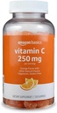 Basics Vitamina C 250 mg Gummies, Laranja, Contagem de 150 (2 por serviço), Saúde Imunitária (Anteriormente Solimo)