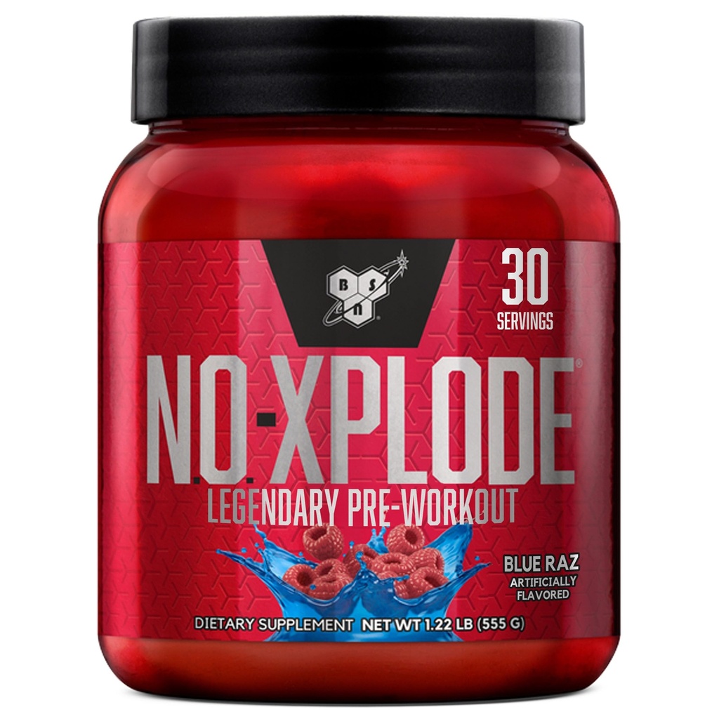 BSN N.O.-XPLODE pré-treino em pó, suplemento de energia para homens e mulheres com creatina e beta-alanina, sabor: Blue Raz, 30 Servings