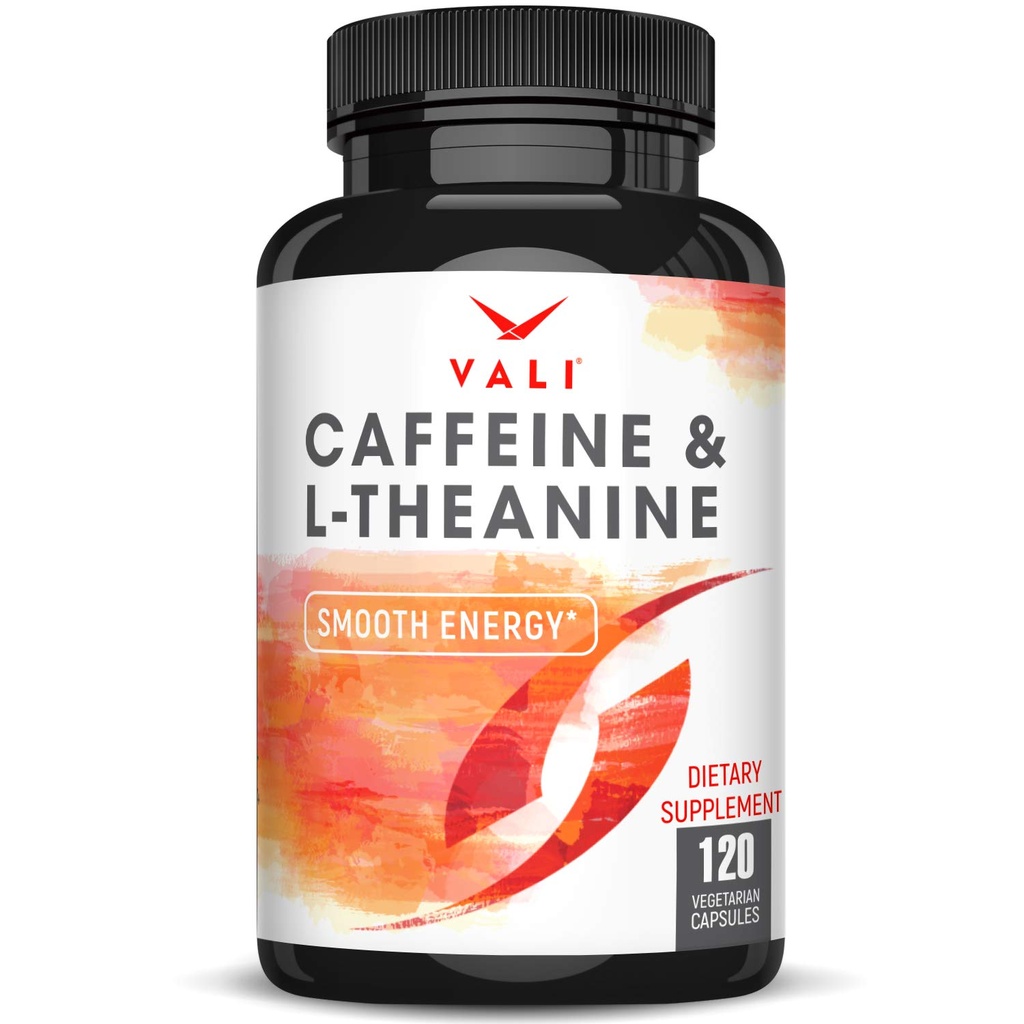 VALI Caffeine 50mg & L Theanina 100mg - Pills Caffeine & L-Theanina para Smart Smooth Energy & Focus Supplement. Nootropic Brain Booster Cognitive Support Stack & Focused Clarity. 120 Cápsulas Veggie