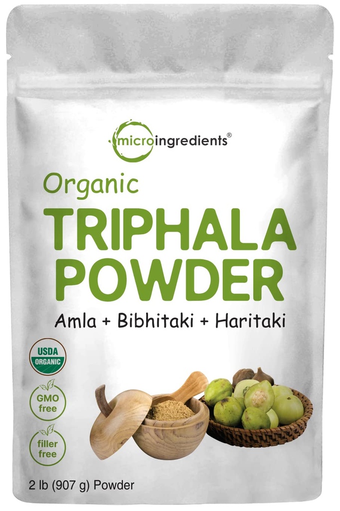 Micro Ingredientes Orgânico Triphala Pó, 2 Libras (Amla + Haritaki + Bibhitaki) Origem da Índia, Suplemento de Herbal Adaptogen, Suporta Colon & Imune Saúde Vegan, No GMOS
