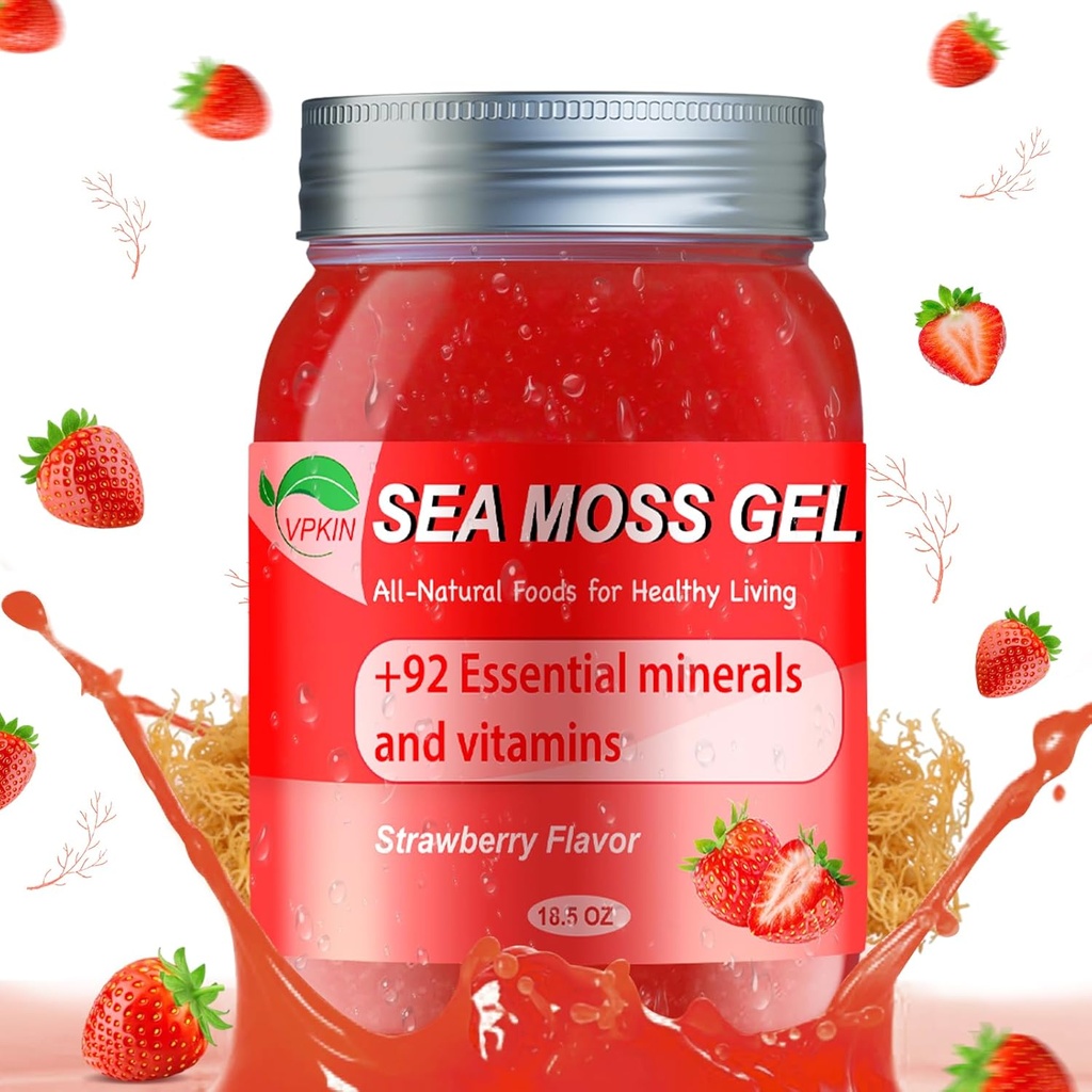 Sea Moss Gel,Organic Raw Irish Seamoss Gel Advanced Superfood,Immune e suporte digestivo,Vitamina e Minerais Suplemento(Strawberry,18.5OZ)