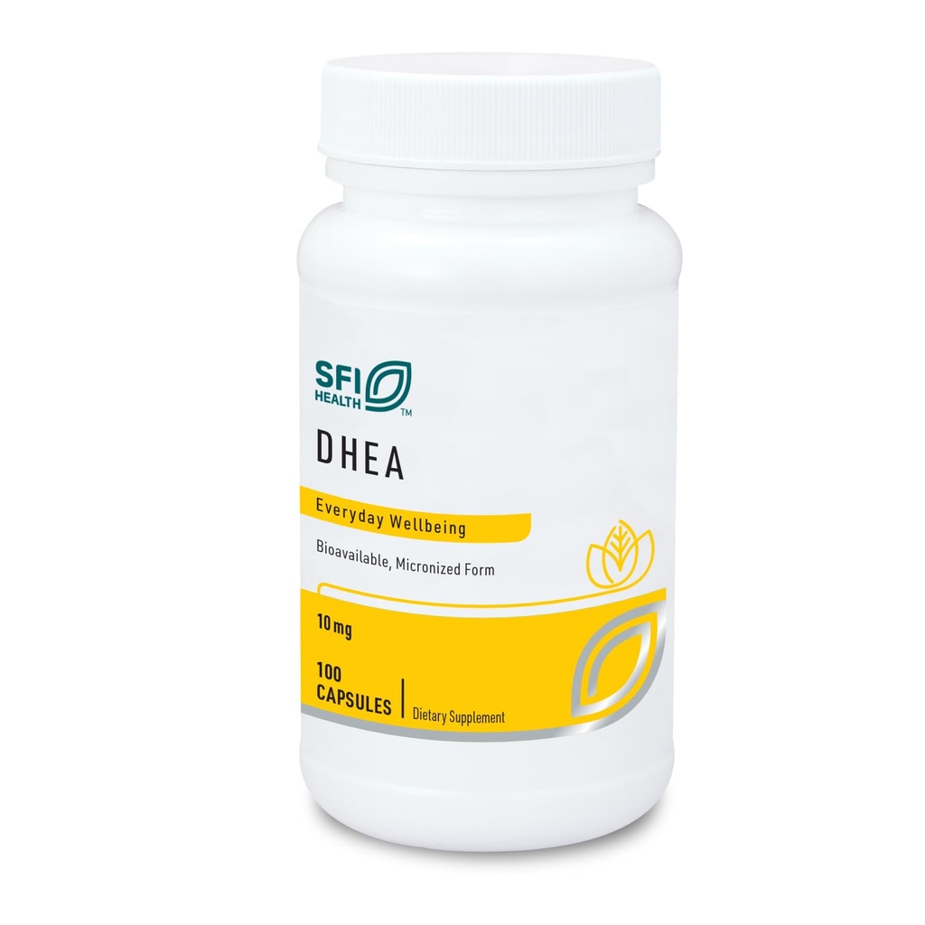 SFI Health Klaire Labs DHEA 10mg - Dehydroepiandrosterona Derivado de Yam Selvagem - Micronizado para Absorção Superior - Suplemento Hipoalergênico, Livre de Soja para Homens e Mulheres (100 Cápsulas)