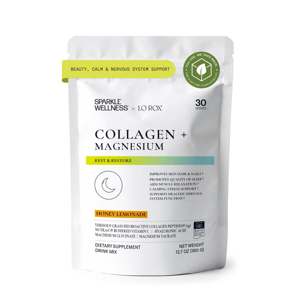 Resto de magnésio do colágeno + Restauração (Limonada de mel) [30 Serve] [30 Serve] [VERISOL Bioactive Colágeno Peptides, Glycinate de magnésio e sais de taurate