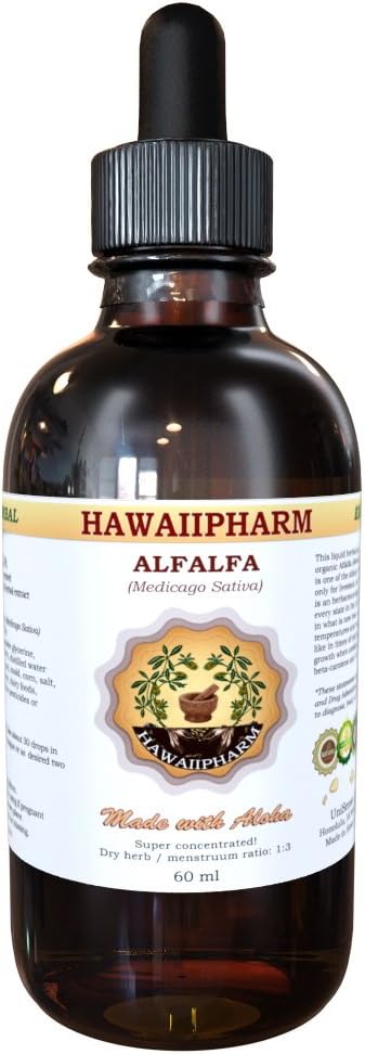 HawaiiPharm Alfalfa Extract Líquido, Alfalfa Orgânico (Medicago Sativa) Folha seca Tintura Suplemento 4 onças