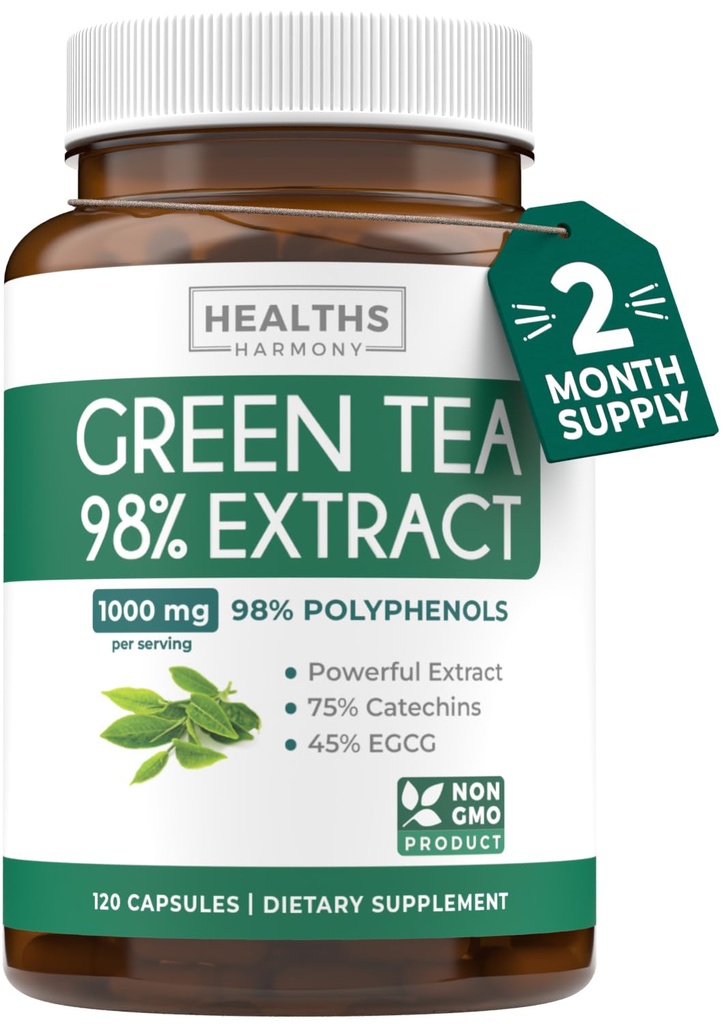 EGCG Green Tea Extract Cápsulas - Pílulas de chá verde super alta potência Antioxidante Fórmula rica em embalagens com polifenóis Catechins & EGCG - 500mg Por Cápsula - Não-GMO & Made in the USA (2 Month Supply)