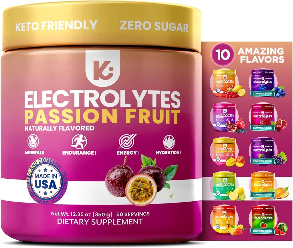 Keppi Electrolytes Pó – sabor de maracujá – Sem açúcar Hydration Supplement com potássio, magnésio, sódio – 50 Servings – Keto, Vegan, Fasting-Friendly, Zero Calorie Electrolyte Drink