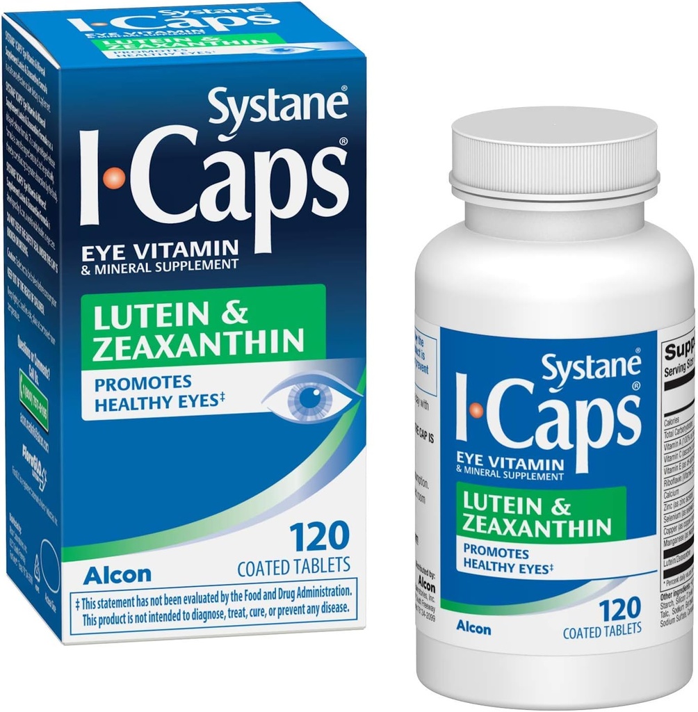 Systane ICaps Eye Vitamina & Suplemento Mineral, Lutein & Zeaxanthin Formula, 120 comprimidos revestidos