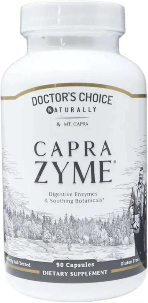 CapraZyme por Mt. Capra – Suplemento Enzima Digestiva Vegetariana para Homens e Mulheres, Amylase, Lipase, Bromelain, Protease, com Blend Botanical Grapefruit, Ginger, e Cápsulas Cúrmicas