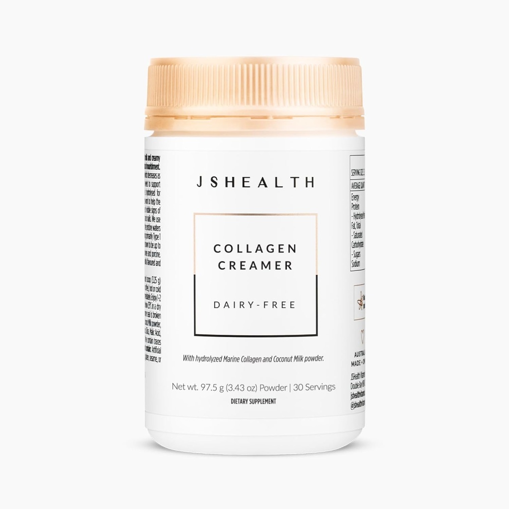 JSHealth Collagen Creamer - Vanilla Collagen Creamer para café - Dairy grátis Creamer café saudável, 30 Servings of Marine Collagen Peptides