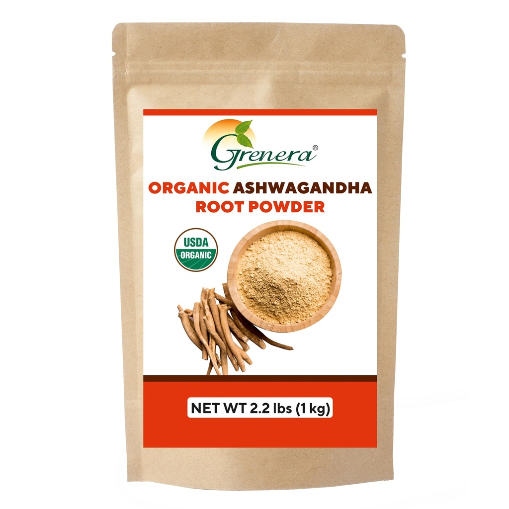 Grenera Organic Ashwagandha Powder 2,2 lbs (35,2 Ounce) (Withania somnifera) - Orgânico, Vegan, Kosher Certified
