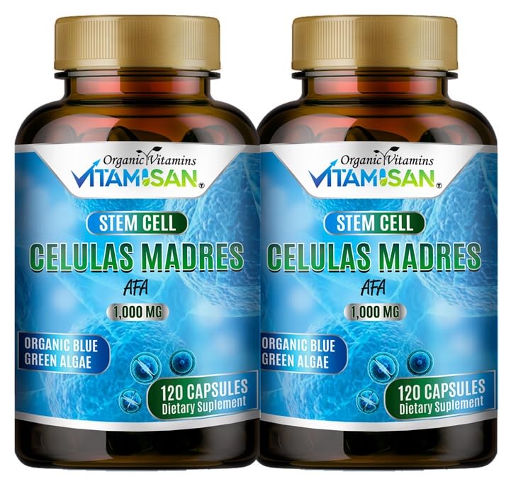 2 Celulas Madres AFA Stem Natural Cell 120 Cápsulas 1000 mg Blue Green Algae Non GMO Gluten Free Aphanizomenon Flos-aquae Bio celula Madre Supplement