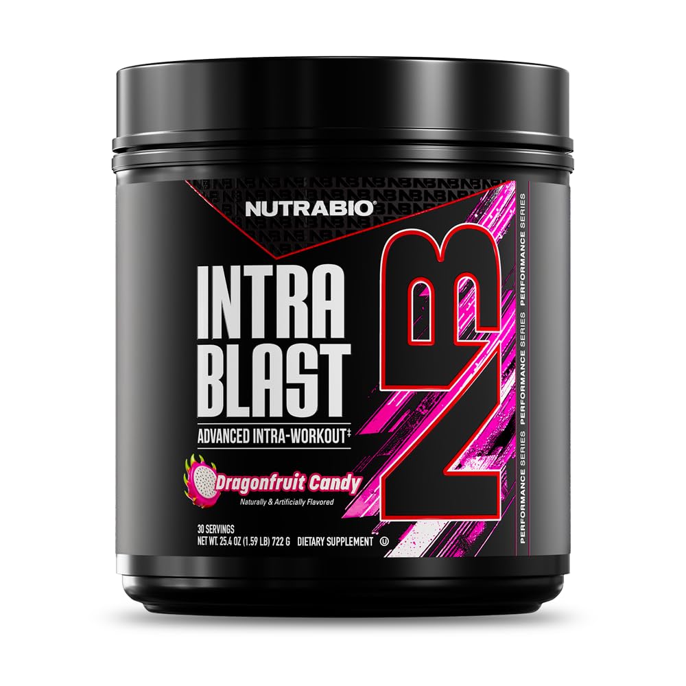 NutraBio Intra Blast Bcaa Powder Amino Acid Supplement, Electrolyte & Hydration Blend, Intra, Pré treino e recuperação muscular, 20g Eaaa Amino Acids Powder, 5g Glutamina- Dragonfruit Candy, 30 Serving