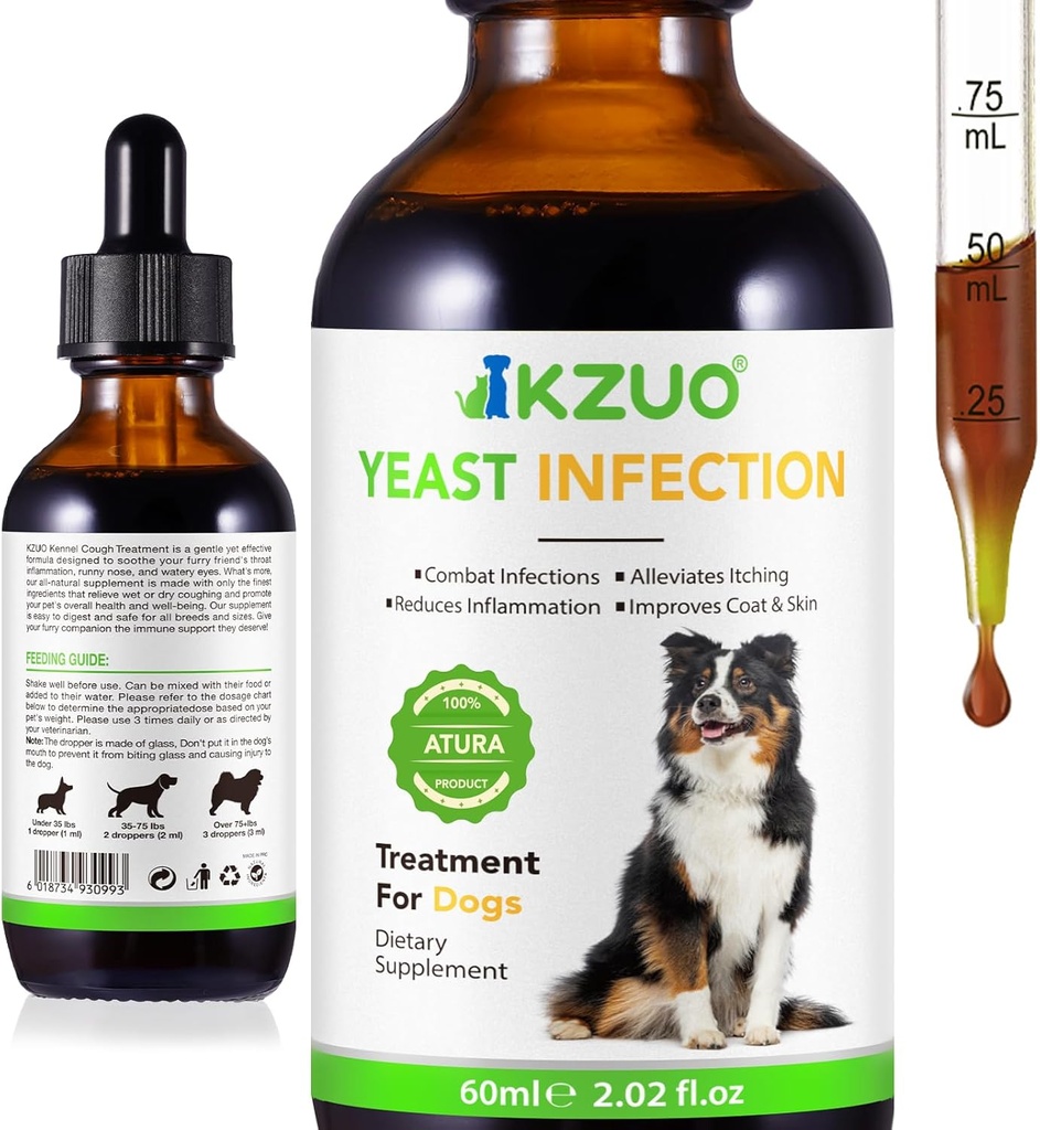 Tratamento de Infecção Natural do Levedo para Cães - Tratamento de Infecção Eficaz do Orelha do Cão e Alergia Alívio, Reduz Inflamação, Alívios Coceira, Combate Infecções, Melhora o Revestimento e Pele