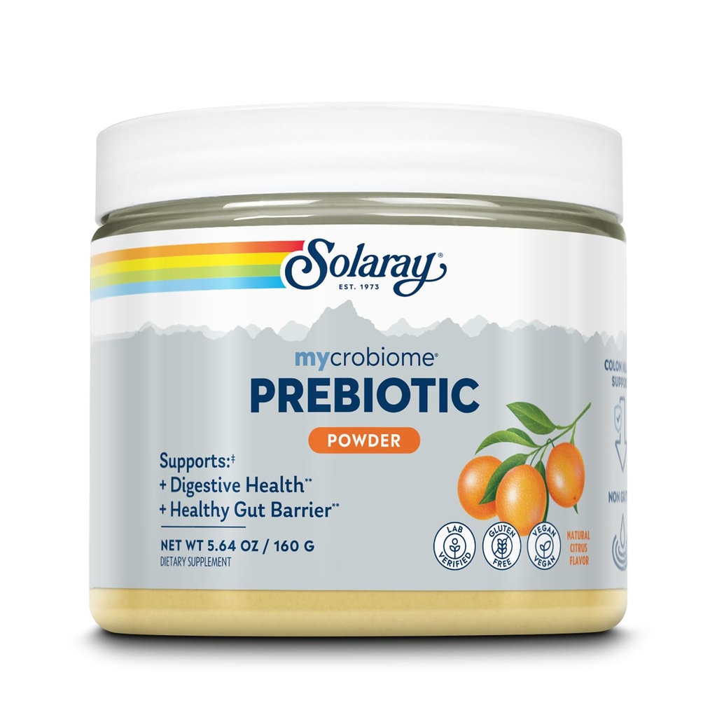 SOLARAY Mycrobiome Pó Prebiótico, Prebióticos para Mulheres e Homens, Suplementos Nutricionais Digestivos para a Saúde de Colón e Gut, Fácil de Mix, Fórmula não-bloating, Citrus Sabor, 20 Servings, 5.64 OZ