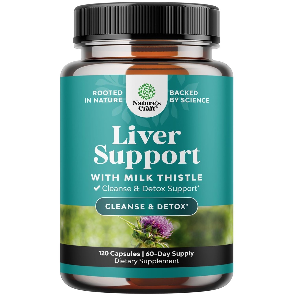 Naturezas Craft Liver Cleanse Detox & Repair 120 Cápsulas - Herbal Liver Support Milk Thistle Supplement - Silymarin Milk Thistle Supplements with Dandelion Root, Choline, Beetroot & Alcachofra Extract