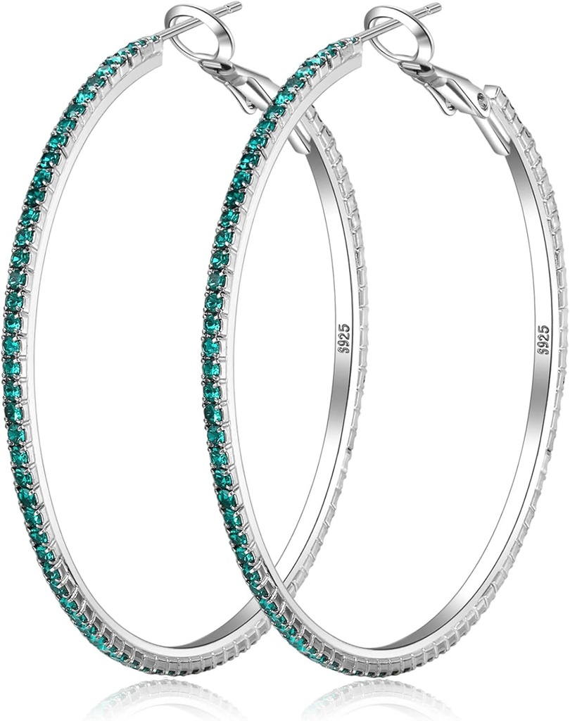 925 Brincos de prata Sterling Brincos de Hoop Grande Rhinestone Brincos de Hoop Grande Cubic Zirconia Brincos de Hoop Thin Rhinestones Brincos de Hoop Redondo para Mulheres 20/30/40/50/60/70mm Sparkly Hoops com cristais para as mulheres