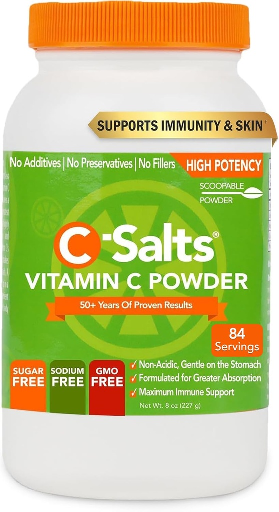 C-Sales Vitamina C em pó suplemento - 100% Pure alta dose buffered Vitamina C em pó para suporte imunológico - Orgânico, Livre de açúcar, Vegan, Não-GMO, Estômago-amigo, Original 8 oz