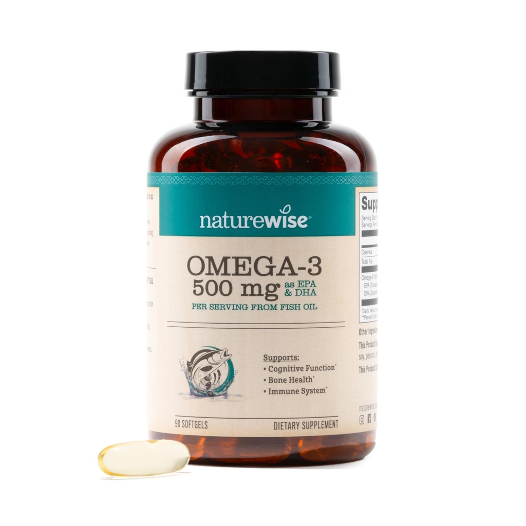 NatureWise Omega 3 Fish Oil - 500 mg por comprimido - EPA & DHA - Suporte Imune, Saúde do Cérebro e Bem-Estar Optimal - Gluten and Soy Free, Non-GMO - 90 Softgels[3-Month Supply]