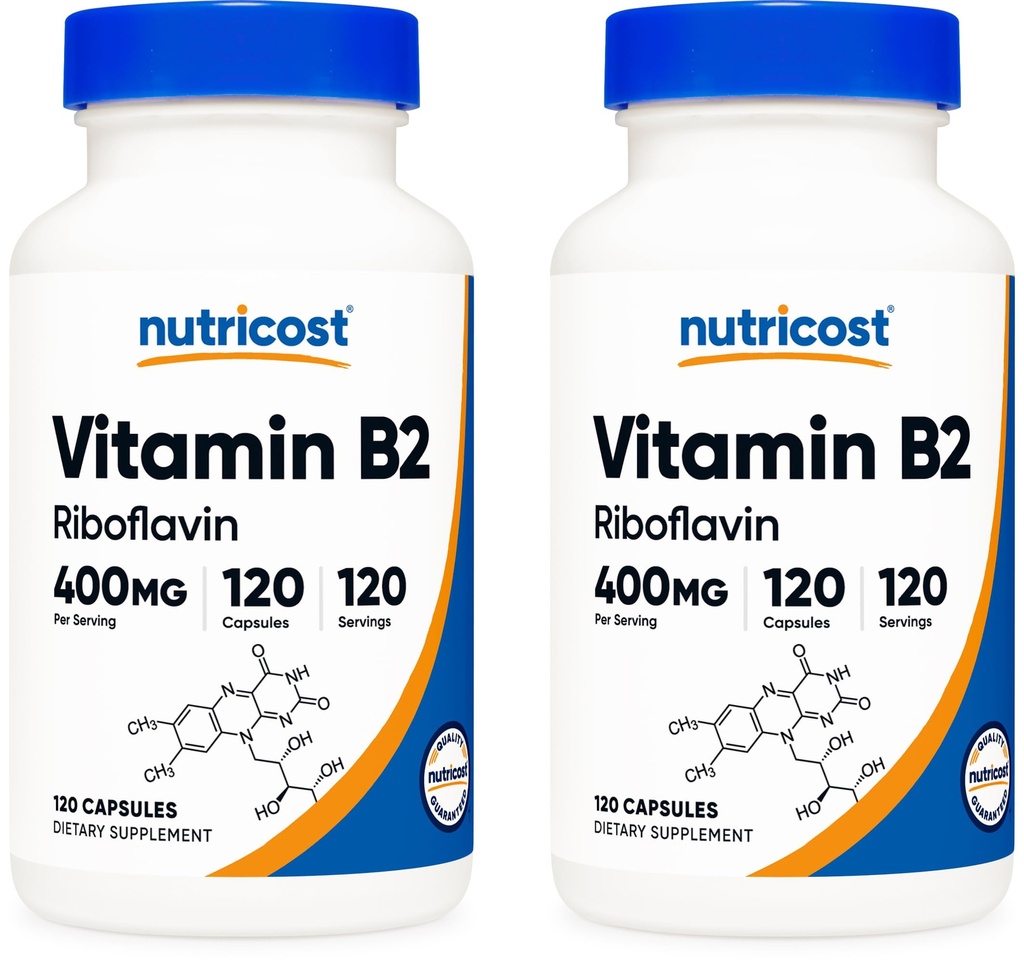 Vitamina B2 (Riboflavina) 400mg, 120 cápsulas (2 frascos)