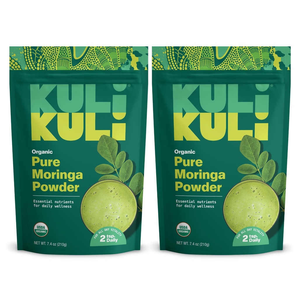 Kuli Kuli Moringa Oleifera Folha Orgânica em pó e smoothie verde, 100% puro USDA Certificado e não-GMO Moringa em pó, ótimo com smoothies, chá e alimentos, 2 pacote