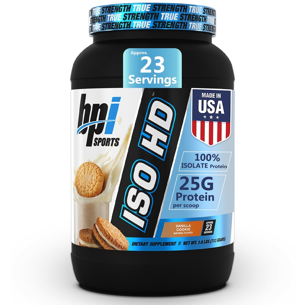 BPI Sports ISO HD Isolate Protein Powder – 100% Whey Isolate, Protein Powder for Muscle Gain - Vanilla Cookie - 1,6 Lb - 23 Servings