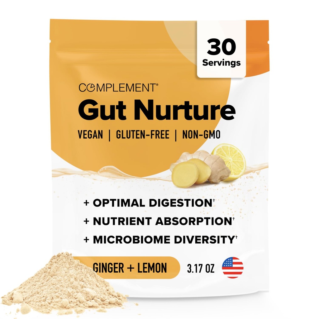 Complemento Gut Nurture Prebiótico + Postbiótico Superfood Pó para Reparo de Gut Vaporizado, Probióticos para Saúde Digestiva - Ginger Root - 30 Servings