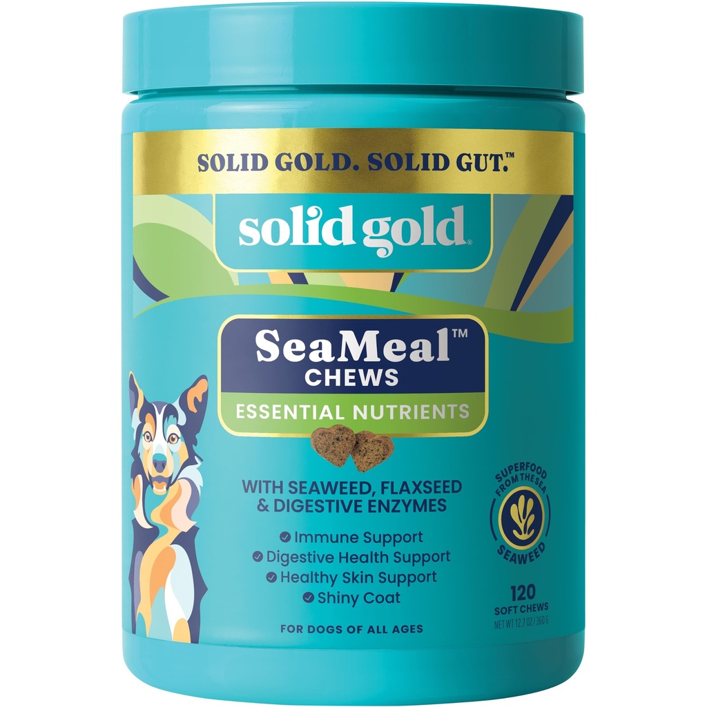 Solid Gold Cat & Dog Multivitamin Chews - Kelp, Omega 3 & Vitaminas para Dental, Digestivo, Imune, Pele & Revestimento Saúde - Multi Vitamina para cães e gatos - Sea Kelp baseado mastigação suave para todas as idades - 120ct