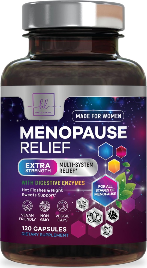 Suplementos de menopausa para mulheres com Dong Quai, Caste Berry, Black Cohosh, 8 bilhões CFU Probióticos - Hot Flash noite suores & alívio de menopausa Probiótico para Vaginal, Saúde Digestiva - 120 Cápsulas