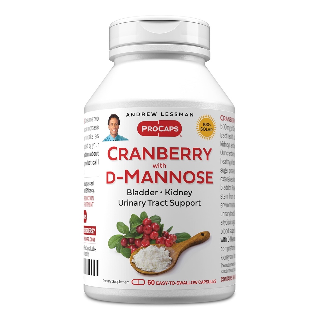 ANDREW LESSMAN Cranberry com D-Mannose - 60 Cápsulas - Suporta Bexiga, Rim e Saúde do Trato Urinário. Concentrado de cranberry padronizado de alta potência e D-Mannose. Cápsulas fáceis de engolir