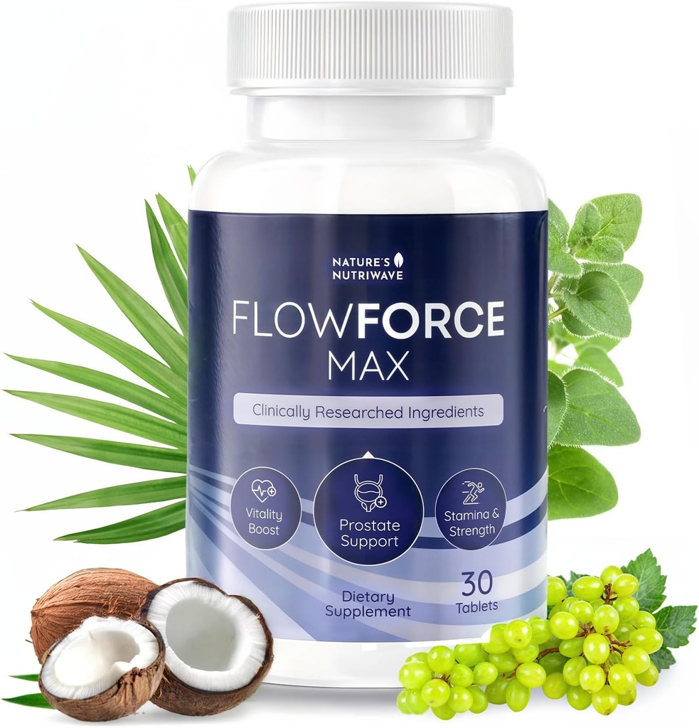 FlowForceMax Herbal Support Supplement - Fórmula Baseada em Plantas Naturais com Extrato de Palmetto de Serras 30 Comprimidos Mastigáveis, Fornecimento de 1 Mês, Made in USA