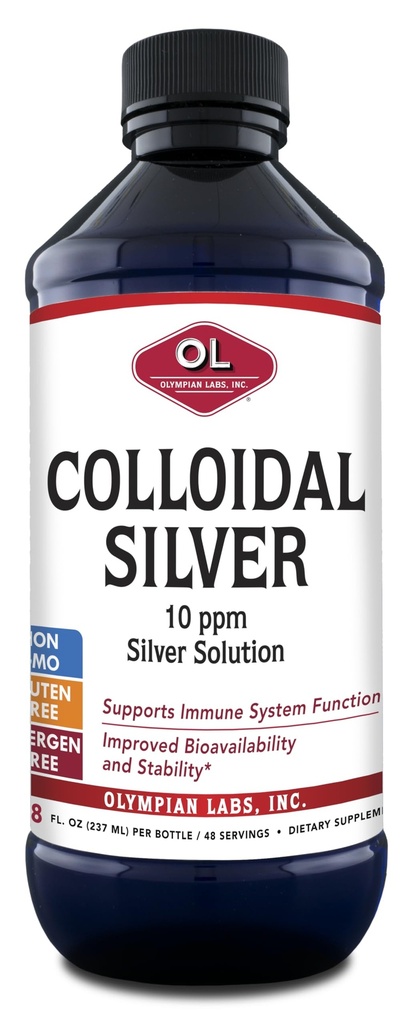 Olympian Labs Colloidal Silver 8floz 45 Servings - 10ppm Purified Biodisponível Silver Imune Support