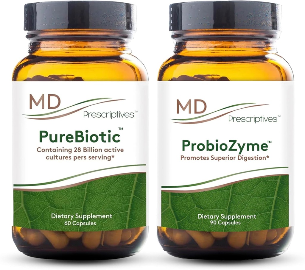 MD Prescritivos PureBiotic e ProbioZyme Bundle - Suplemento Digestivo & Gut Saúde - 60 Cápsulas/90 Cápsulas