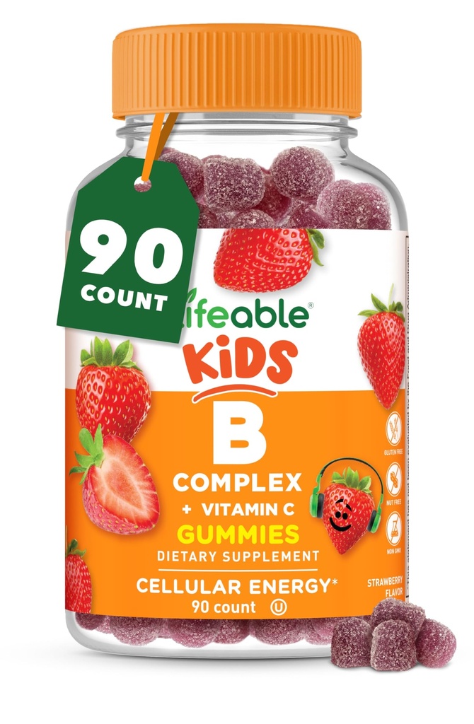 Complexo Vitamina B vital para crianças com VIT C ; Grande Degustação B Complex Gummies ; Vegan Kids B Complex ; Energia e Nerve Suporte
