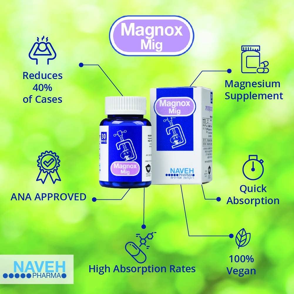 MAGNOX Mig Suplemento de magnésio Comprimidos (30) para dores de cabeça de enxaqueca - Devido à deficiência de magnésio, por Naveh Pharma
