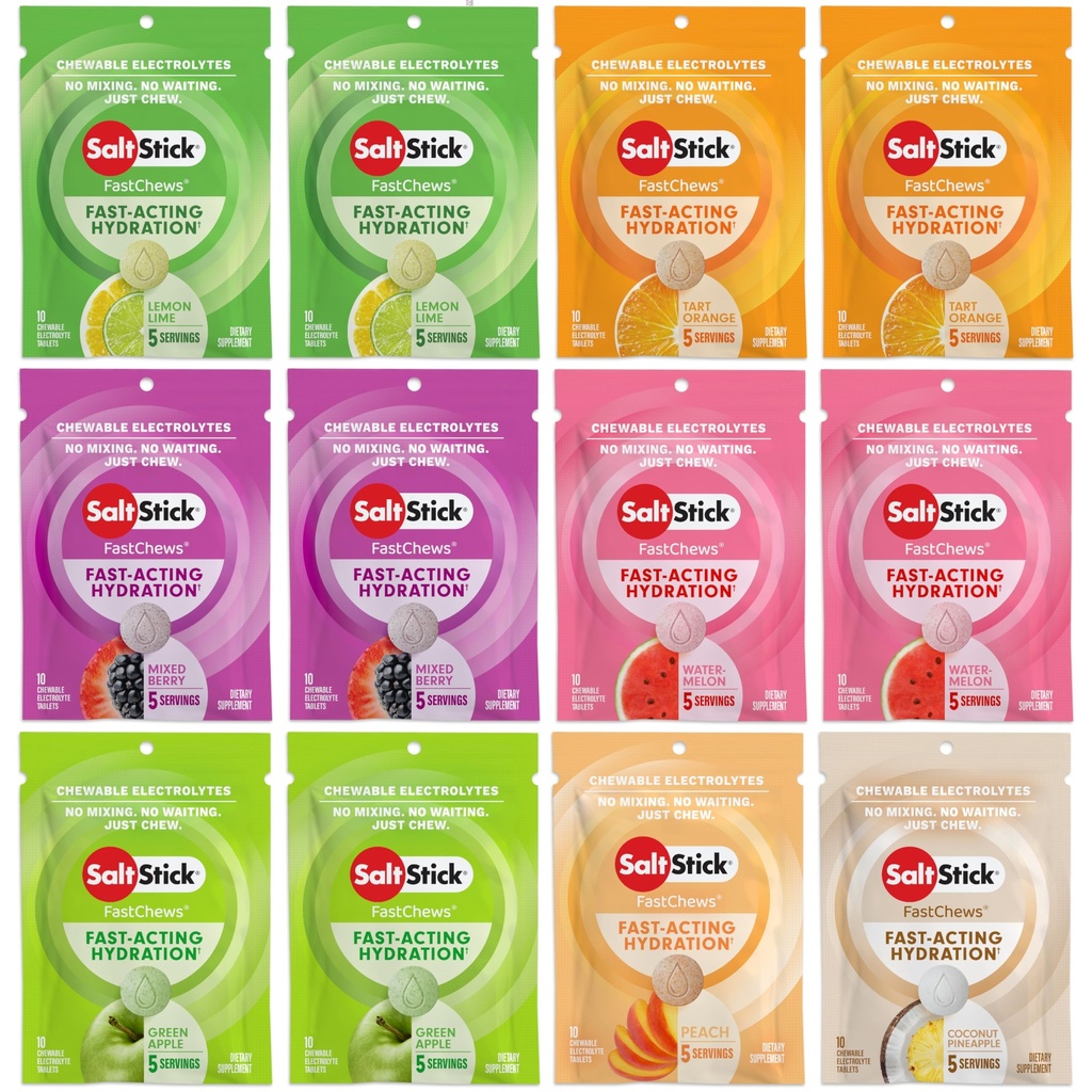 Eletrolítico SaltStick FastChews - 120 Count Variety Pack - Comprimidos Eletrolíticos Mastigáveis para Hydration, Salt Tabs - 10 Count (Pacote de 12)