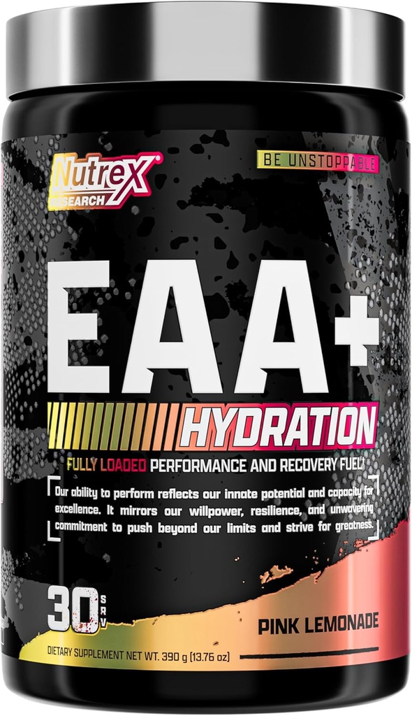 Nutrex Research Hidratação EAA + BCAA Powder recuperação muscular, força, muscle building, resistência 8G Aminoácidos Essenciais + Eletrolíticos (Packaging My Vary) 30 Servings (Limonada rosa)