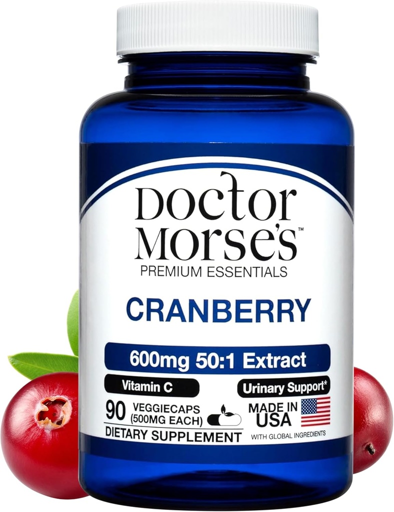 Pílulas de suplemento de cranberry para mulheres e homens, 30000mg de força, suporte de trato urinário com vitamina C, Made in FDA-registado, NSF-certificado facilidade, apoio à saúde geral, 90 cápsulas
