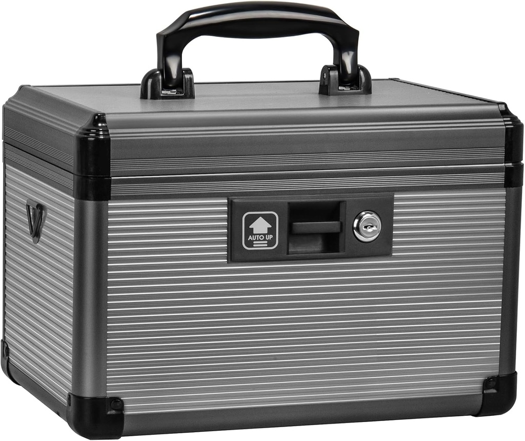 Caixa de bloqueio de medicina com chave, Alloy Box de Alumínio para Medicação, caixa de primeiros socorros com uma bandeja removível para armazenar medicamentos e pílulas para casa, preto 12 * 7,68 * 7,87 Polegada