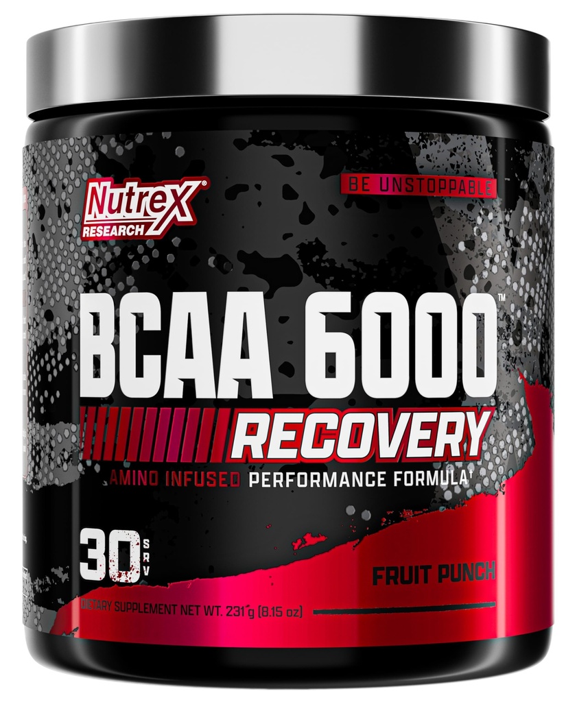 Nutrex Research - BCAA Powder 6000 Amino Acid - 6 Grams de BCAAs Amino Acids Supplement for Post Workout Recovery & Muscle Growth - Amino Energy Workout Recovery Drink (Fruit Punch - 30 Servings)