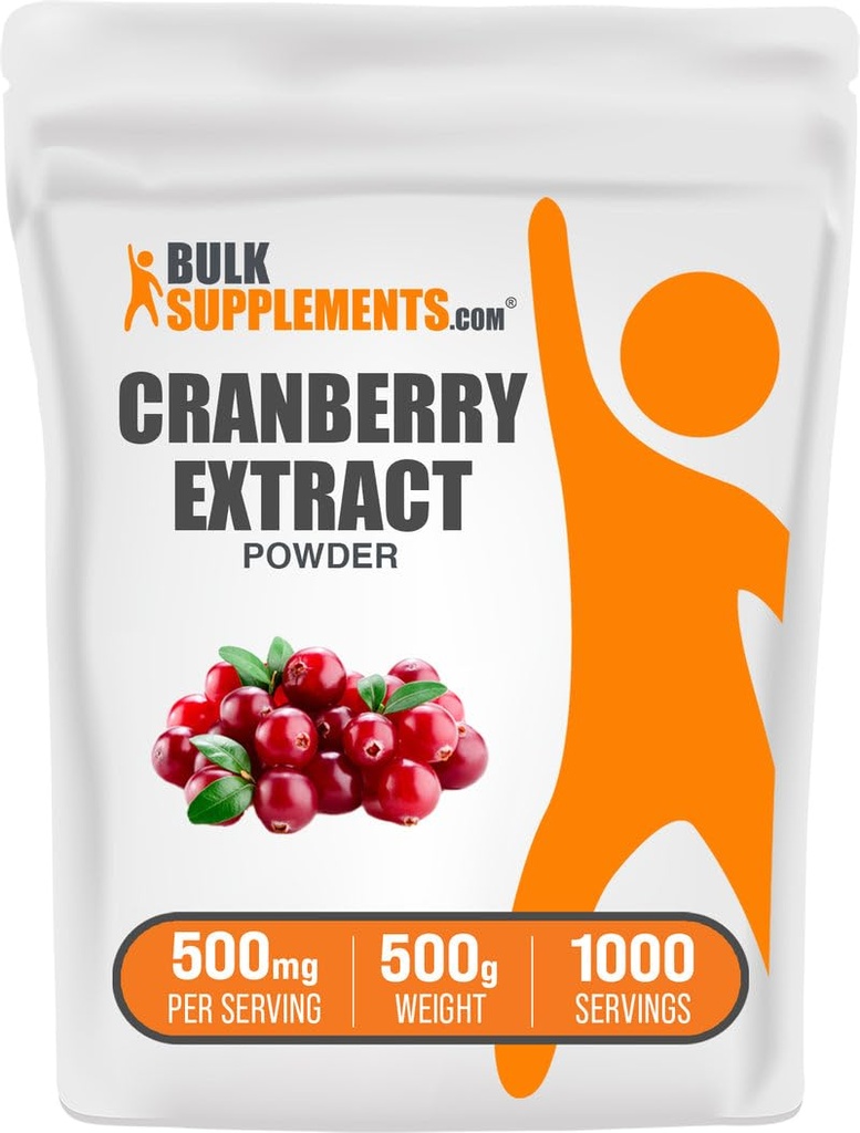 BulkSuplements.com Extrato de cranberry pó - Cranberry Flavoring Pó, Fonte de Vaccinium Macrocarpon Fruit - Vegan & Gluten Free, 500mg por serviço, 500g (1.1 lbs) (Pacote de 1)