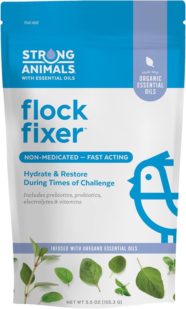 Flock Fixer – Suporta Imunidade de Frangos Backyard Durante tempos de desafio, contém Óleos Essenciais Orégano Orgânico (5.5 oz. Pouch)